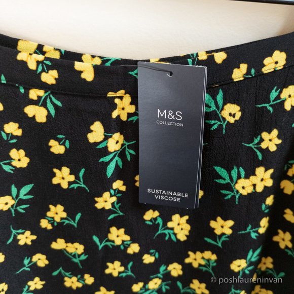 M&S Collection Floral Print Midi Skirt *NWT* – Black and Yellow – Size 8 - Picture 4 of 15